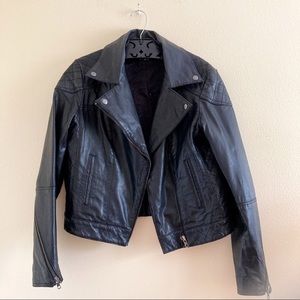 ASOS Black Quilted Genuine Leather Moto Jacket